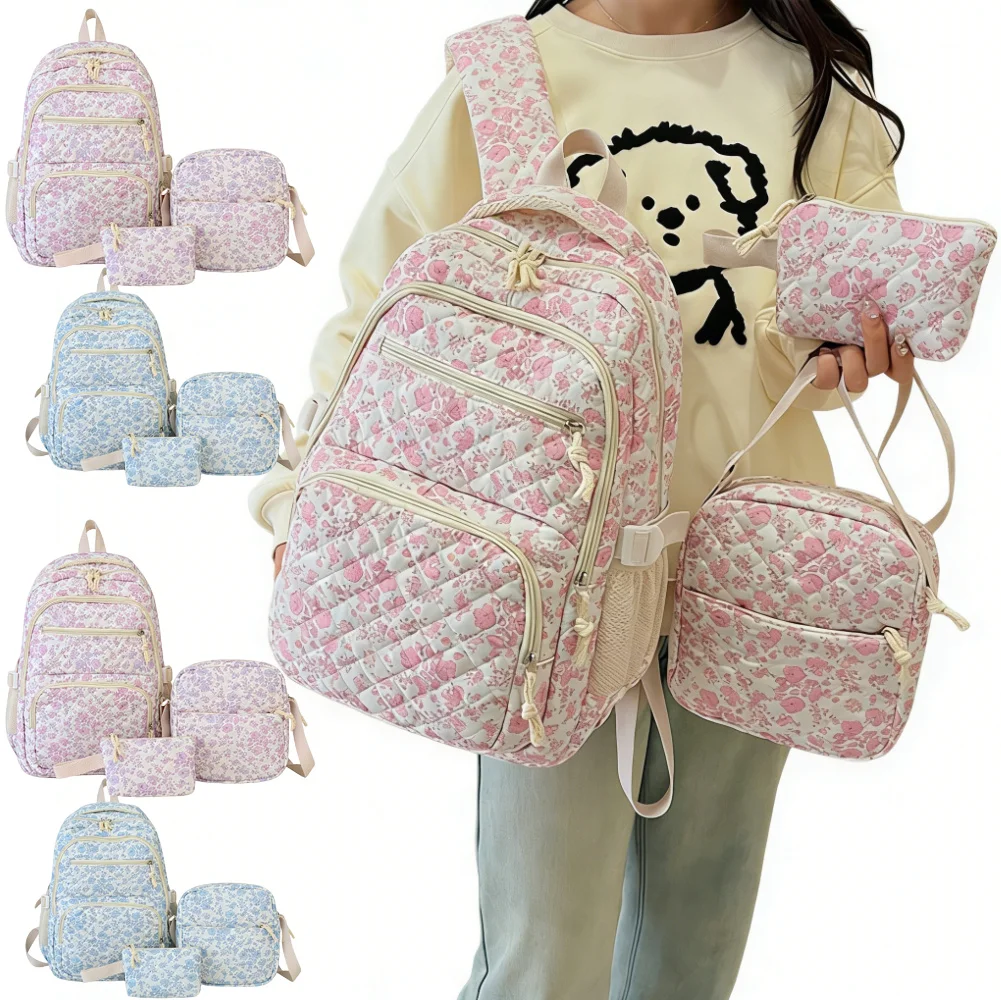 

3 шт./компл., школьная сумка для школьников, набор сумок для девочек, нежный день, милый рюкзак с цветочным принтом, рюкзак с ленивым ветром и цветочным принтом, школьные сумки