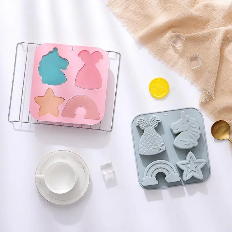 Cartoon Porous Unicorn Silicone Chocolate Mold Mermaid Candy Cake Ice Baking Mould Diy Star Rainbow Soap Candle Making Gifts