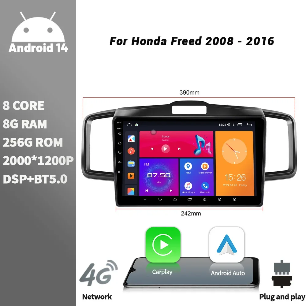 Wireless CarPlay Touch Screen Android Bluetooth For Honda Freed 2008 - 2016 Car Radio Multimedia Player Navigation