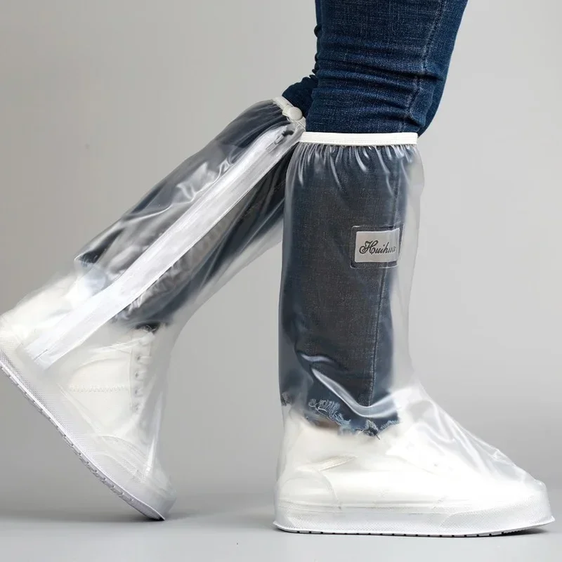 High Tube Rain Shoe Cover with Pressed Edge Thickened Sole Wear Resistant Rainproof Unisex Reusable PVC Outdoor Shoe Cover