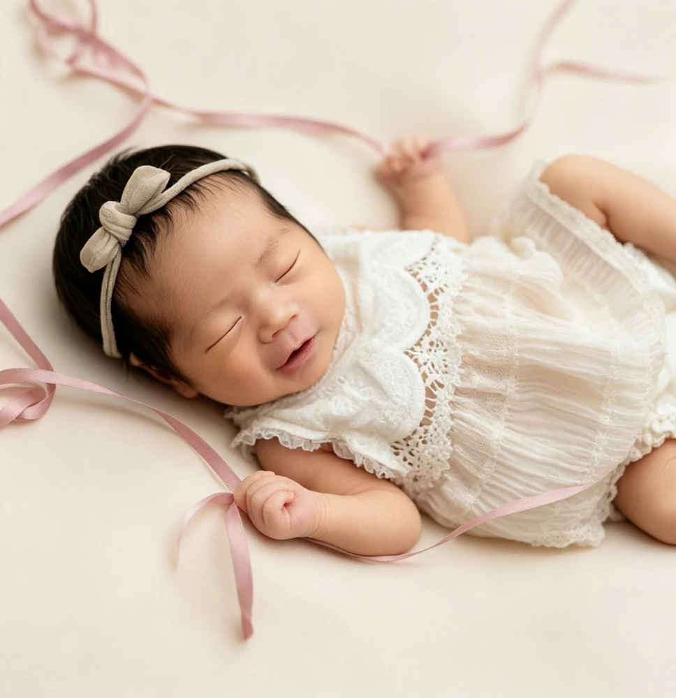 White Baby Girl Photo Shoot Dress Retro Cotton Romper Newborn Photography Outfits Toddler Ruffled Jumpsuit Studio Props Outfit