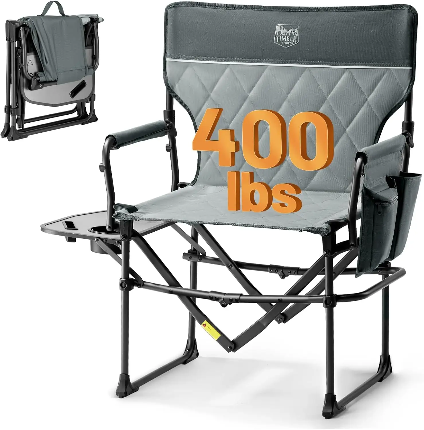 Heavy Duty Camping Chair with Compact Size, Portable Directors Chair with Side Table and Pocket for Camping, Lawn,