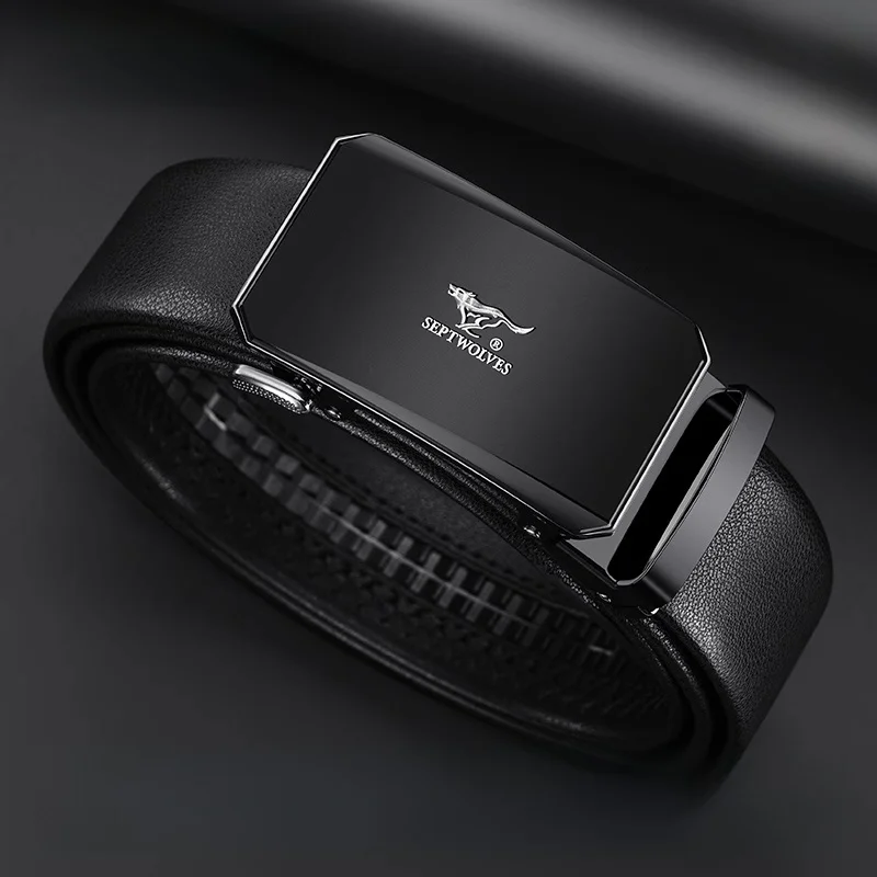 septwolves-本革ベルト男性用自動バックルビジネススタイルトレンディな若者向けハイエンド多用途牛革ベルト
