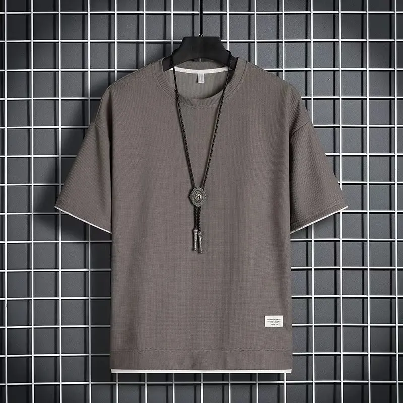 

Camiseta de manga corta con cuello redondo para hombre camisetas informales transpirables ropa clásica Color sólido Verano