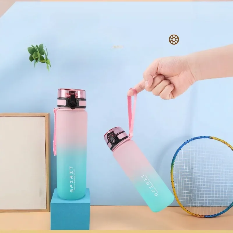 1L Matte Gradient Color Sports Water Bottle Plastic High Capacity Portable Leakproof Drinking Fitness Camping Hiking Cups