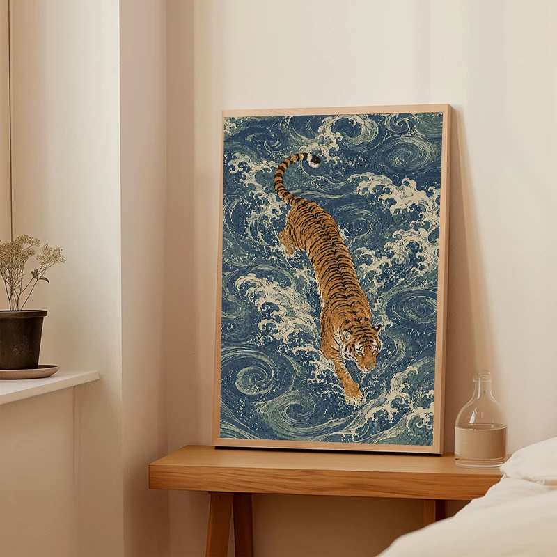 Japanese Crane Swallow Pink Lotus Smoking Frog Bird Tiger Poster Canvas Painting Print Wall Picture for Living Room Home Decor