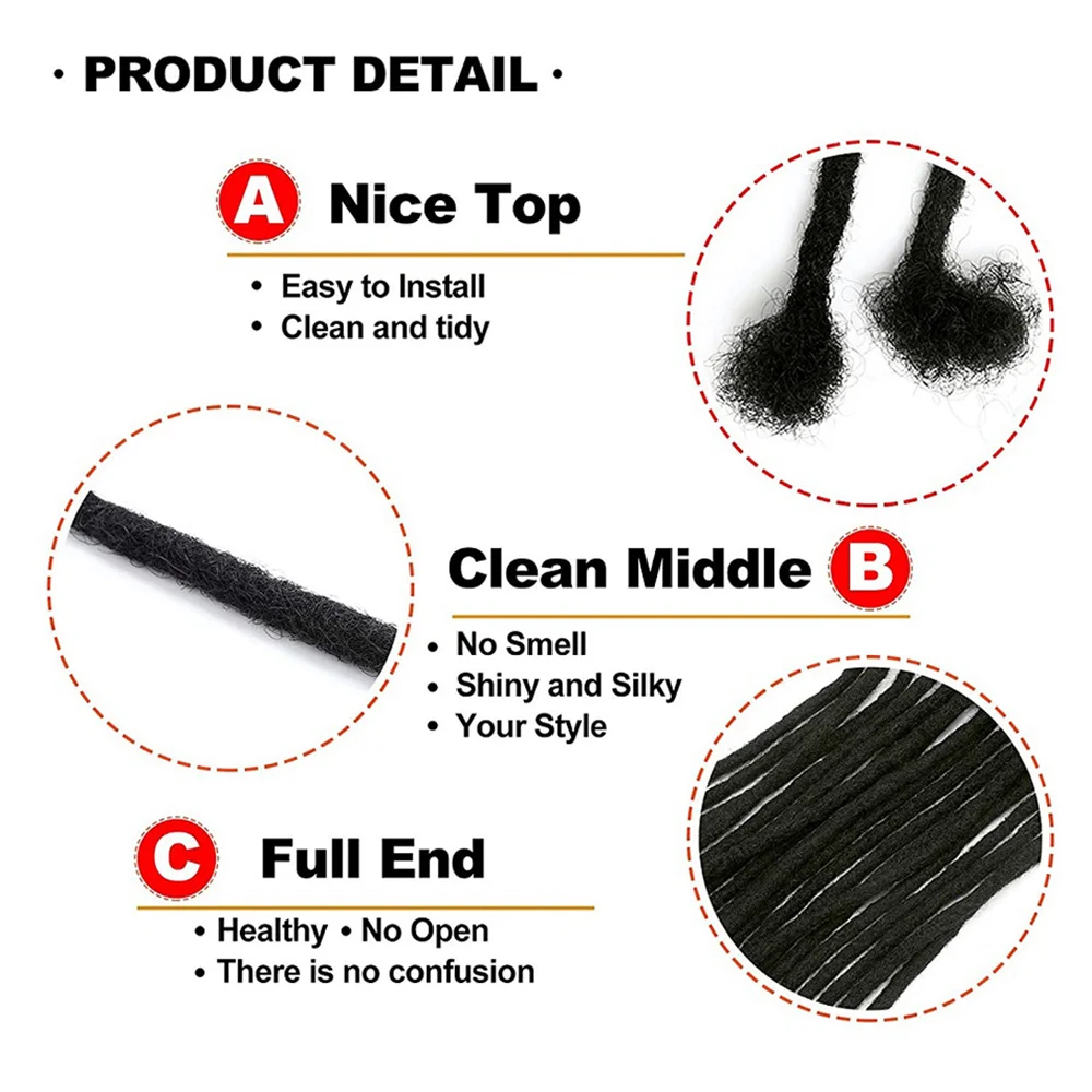 ผมต่อเดรดล็อคแบบ Loc Extension ความกว้าง 0.4 ซม. ยาว 6 นิ้ว 40 เส้น ทำมือ 100% ผมแท้ สำหรับผู้ชายและผู้หญิง