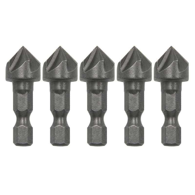 5 Pack/set Hexagonal Shank High Speed Steel Countersink Drill Bit for Woodworking Reaming, Metal Hole Chamfering Opening