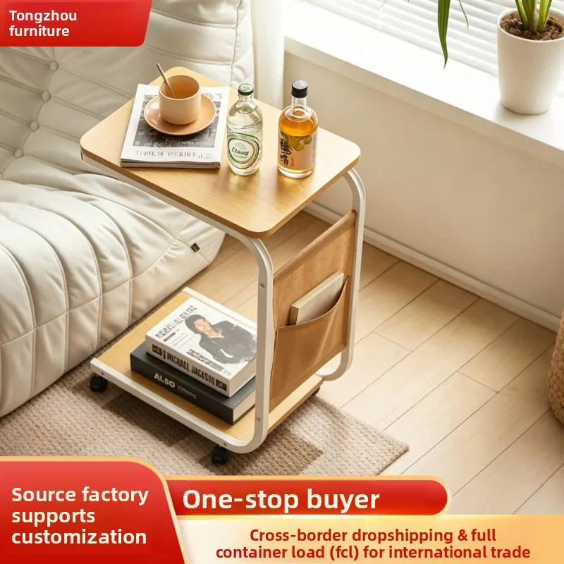Mobile Height Adjustable Coffee Table Metal Frame Two-Tier Storage Rolling Sofa Side Bedside Laptop Desk Living Room Bedroom