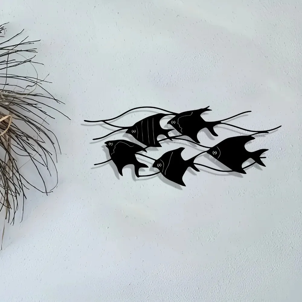CIFBUY Nautical Abstract Iron Metal Wall Art, Modern Fish Sculpture Hanging Decor & Beach Home Bedroom Bathroom Ornament