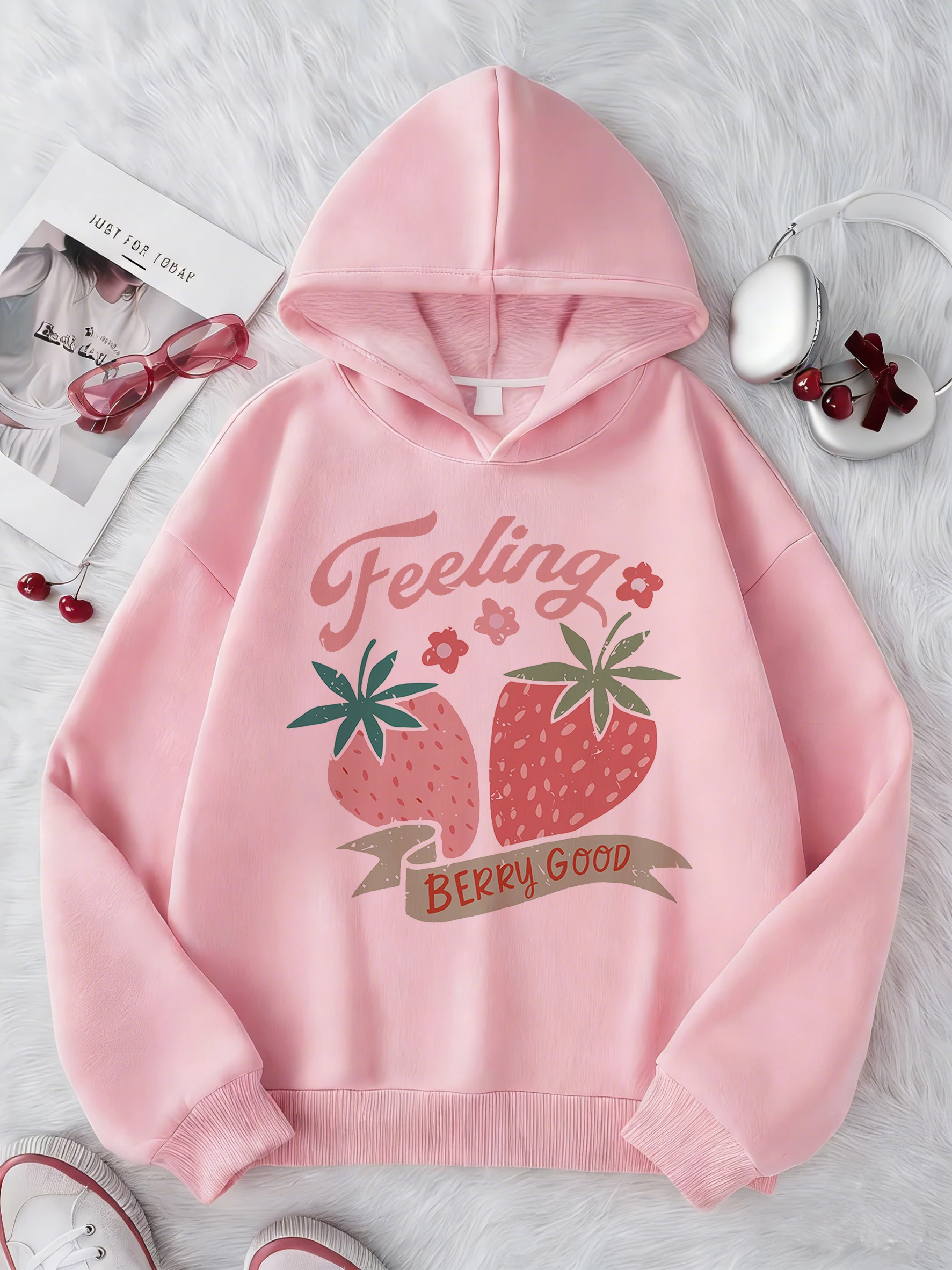Modischer Erdbeer-Design Hoodie Kinder-Sweatshirt Kapuzenpullover Mädchen Casual Hoodies Hip-Hop-Kleidung Süß