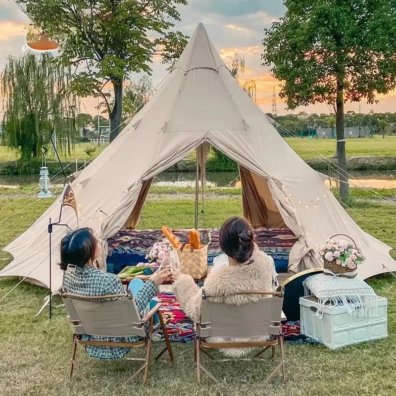 Hot Selling Waterproof Portable Camping Tents Glamping Cotton Canvas Bell Tent and Wholesale Teepee Tent for Adults Outdoor