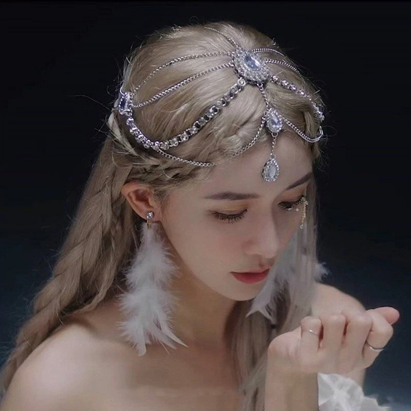 Ancient Style Elf Hair Accessories Rhinestone Multilayer Tassel Headwear For Women Girls Princess Tassel Hair Accessories