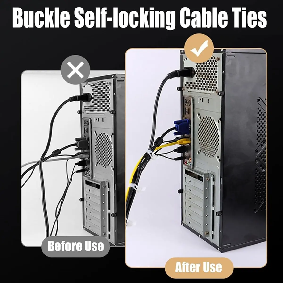Top Sale 100PCS Buckle Self-Locking Premium Nylon Cable Wire Ties,8 X 200mm Adjustable Reusable Nylon Strap with Buckle