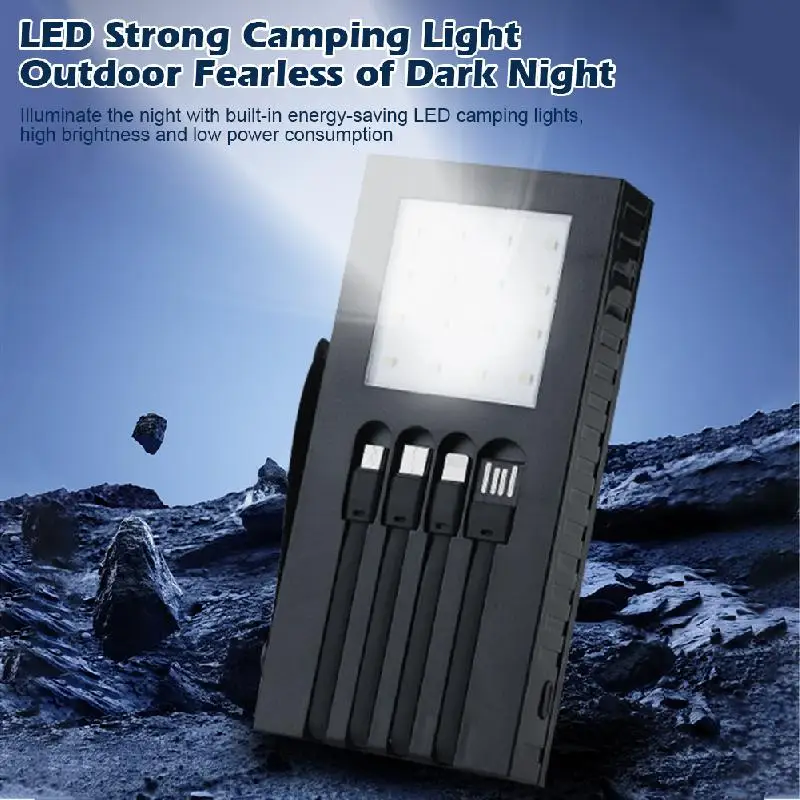 20000mah Solar Power Charger Built-in 4 Cable Solar Charger Interface External Charger Portable Outdoor Camping Light