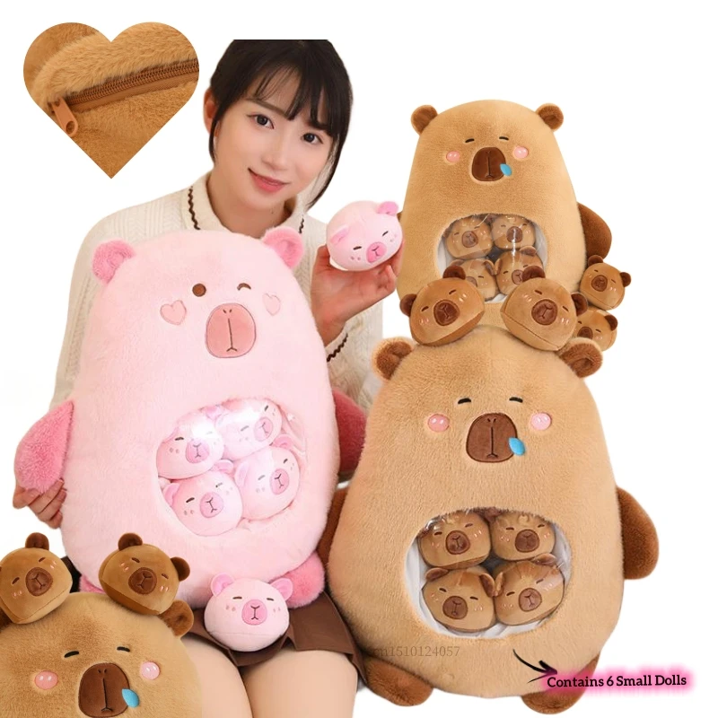 Cartoon Stuffed Plush Capybara Throw Pillow  European Mink Wool Fabrics Toys Animals Super Soft Contains Girls Birthday Gifts