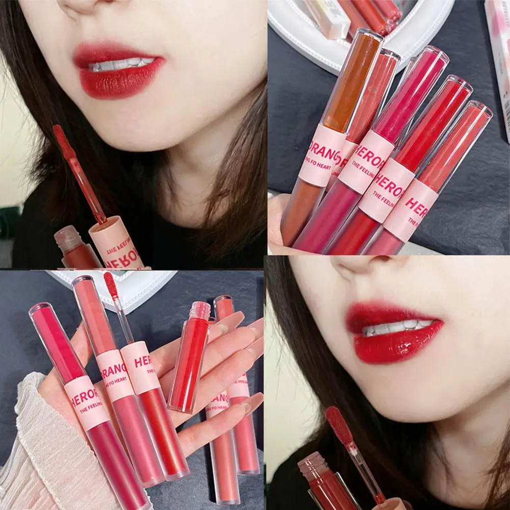 11colors Double Lip Gloss Matte Velvet Sexy Red Water Lipstick Liquid Lip Lips Cosmetic Waterproof Glaze Makeup Mirror J6c1