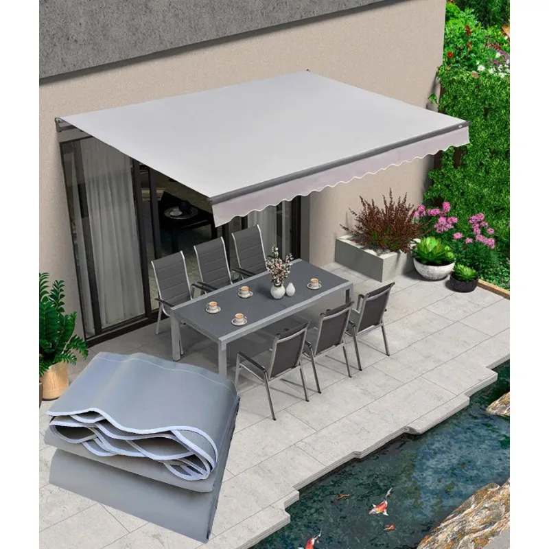 

Light Gray Heavy Fabric Weight Retractable Sunshade Net Outdoor Balcony Patio Adjustable Awning Telescopic Canopy Replace Cloth