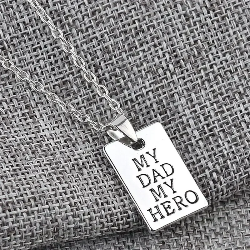 Fashion Jewelry MY DAD MY HERO Necklaces Pendant Square  Tag Necklace for  Men Women Father\'s Day Gift Choker
