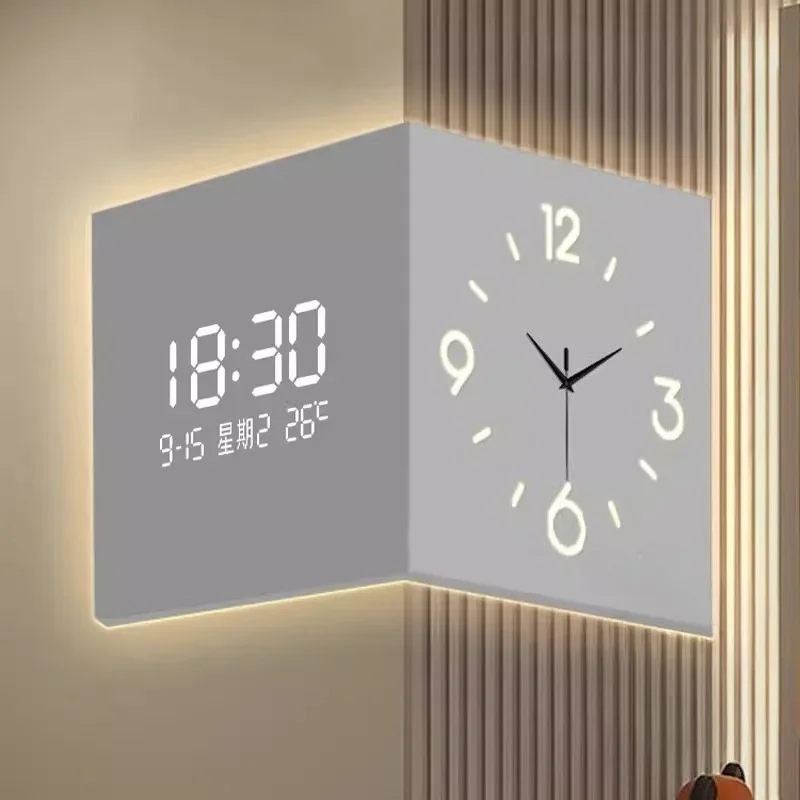 Double-sided Living Room Corner Wall Clocks Simple Modern Creative Electronic Wall Clock Valentines Day Gift Home Decor JJ668
