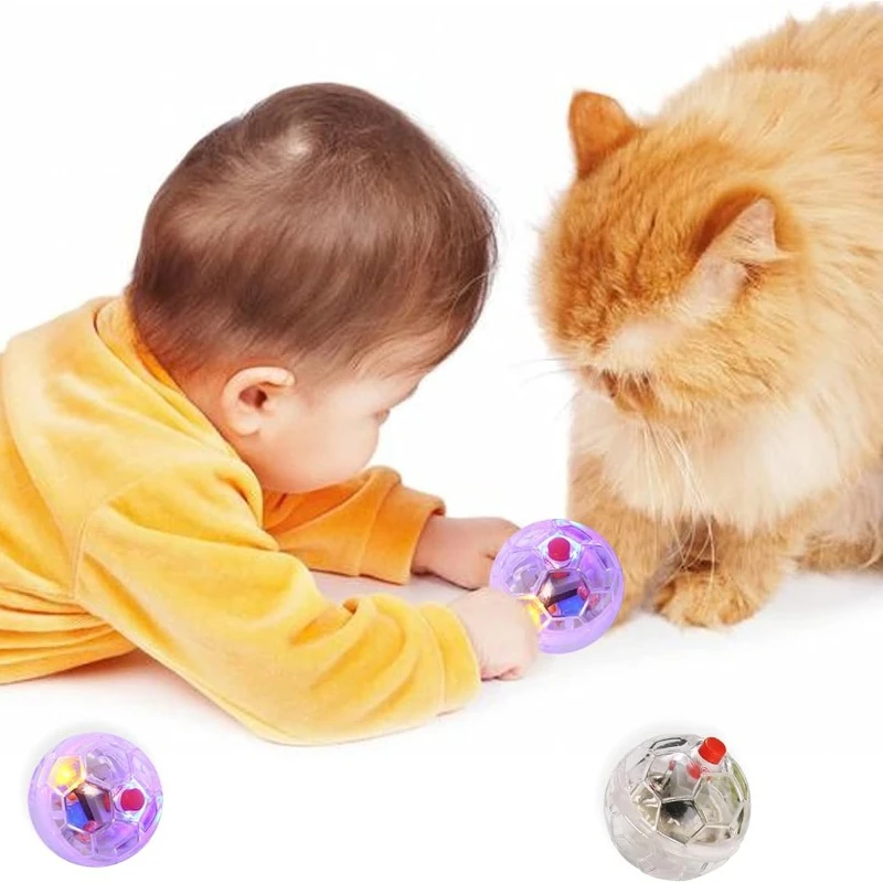 Cat Transparent Glowing Ball Toy Flashing Interactive LED Touch Activated Glowing Ball Suitable Kitten Puppy Running Exercise