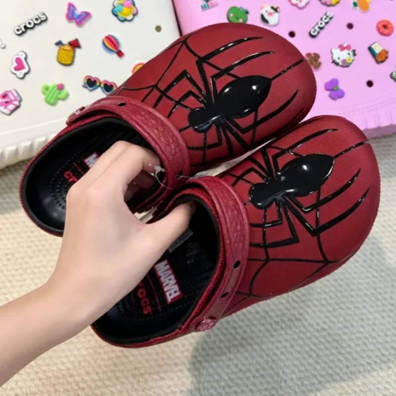 In Skock Spider Web Pattern Clogs For Men Women Non Slip Beach Garden Slippers Cartoon Red Spider Print Casual Outdoor Sandals