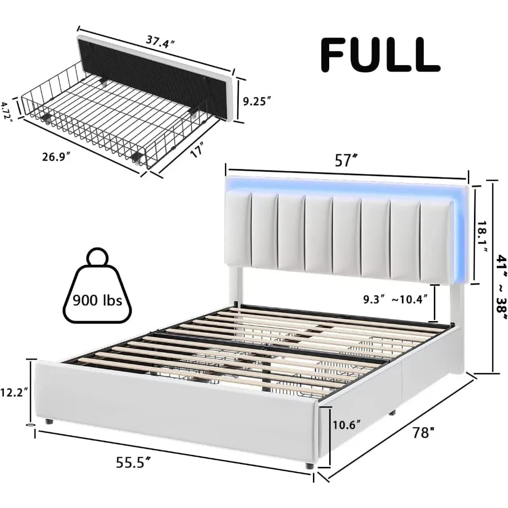 Upholstered Bed Frame With Faux Leather Headboard Strong Wooden Slats Support No Box Spring Needed White Twin Bed Frame