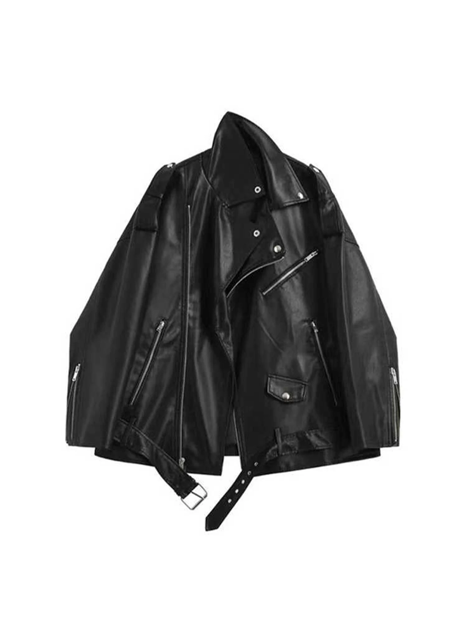 

Women Leather Jacket Autumn Coat Vintage Motorcycle Jackets Y2k Mustang Coats Harajuku Black Goth Outfits 2000s Winter Outerwear