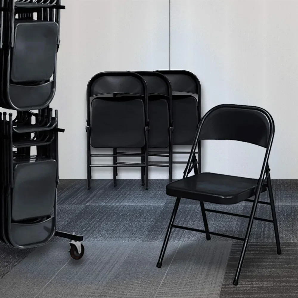 Groupe de développement en plastique pour intérieur et extérieur, chaise de fête pliante en acier métallique, noir, 4 paquets