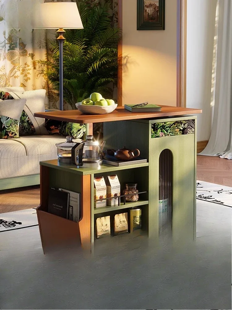 

For Solid wood tea cabinet French retro living room trolley Medium and ancient style home mobile coffee table