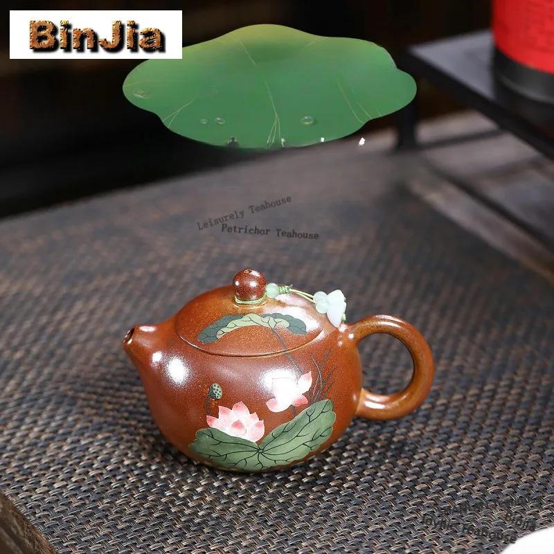 240ml Creative Yixing Purple Clay Teapots Handmade Lotus Xishi Pot Raw Ore Gold Section Mud Tea Brewing Kettle Zisha Tea Set