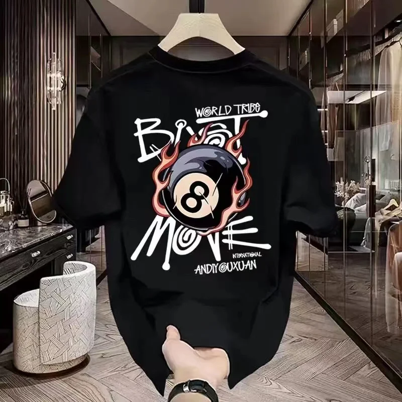 

Новая мужская и женская футболка Black Ball 8, весенне-осенняя пара, индивидуальный тренд, свободный повседневный топ с короткими рукавами