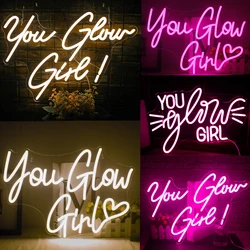 Ineonlife You Glow Girl 네온 사인 맞춤형 LED 조명, 결혼식 약혼 장식, 생일 파티 바, 아크릴 아트 벽 장식 선물