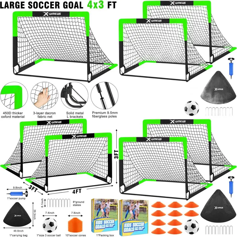 

Toddler Soccer Goals Set, 2 Goals 4x3 ft, Suitable for Ages 3-12, Includes Ball and Cones for Outdoor Play