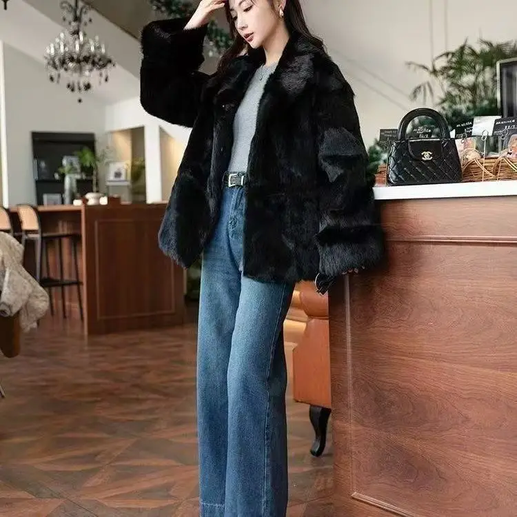 Mantel Bulu Kelinci Timur Atas 2025 Baru Semua Bulu Ledakan Asli Satu Kerah Berdiri Bulu Musim Dingin Panjang Sedang Hangat