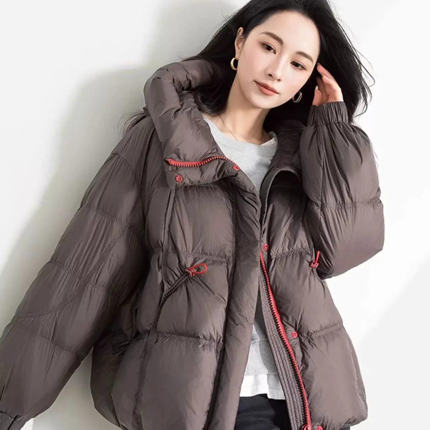 

Fashion Female Thick Warm Fluffy Parkas Loose Oversized Puffer Coat Outwear Winter White Duck Down Jacket Women
