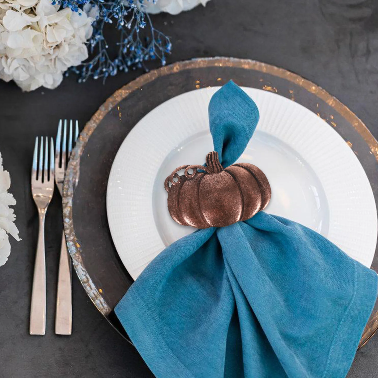 

6 Pcs Pumpkin Napkin Rings Autumn Halloween Decorations Holder for Table Inflatable Harvest Thanksgiving Alloy Fall