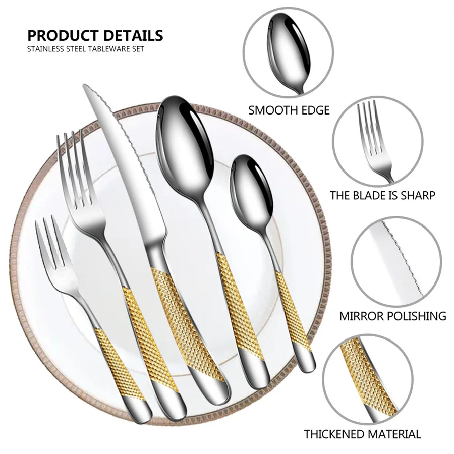 Stainless Steel Cutlery Set, Steak Knife, Fork, Spoon, High Quality Tableware, Large Package, 40Pcs, Set