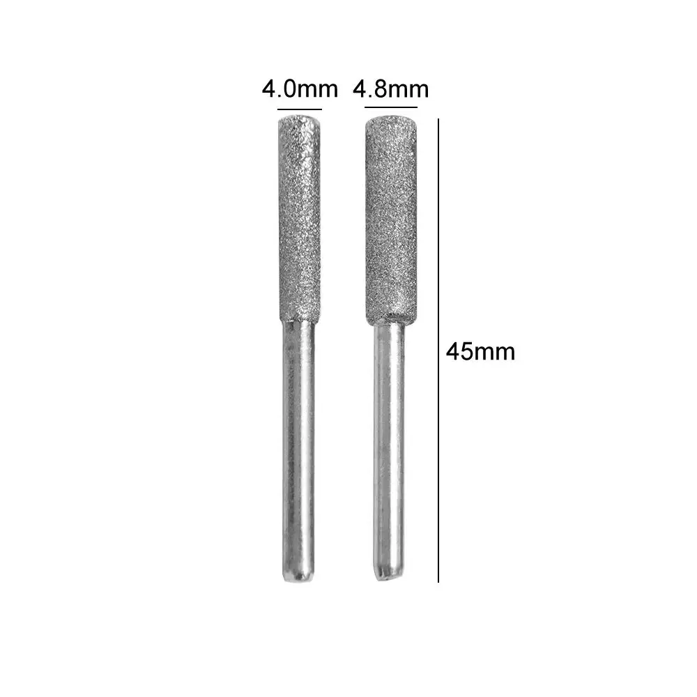 5pcs 4/4.8/5.5mm Diamond Coated Chainsaw Sharpener Stone Polishing Abrasive Chainsaw File Cylindrical Burr Silver Carving