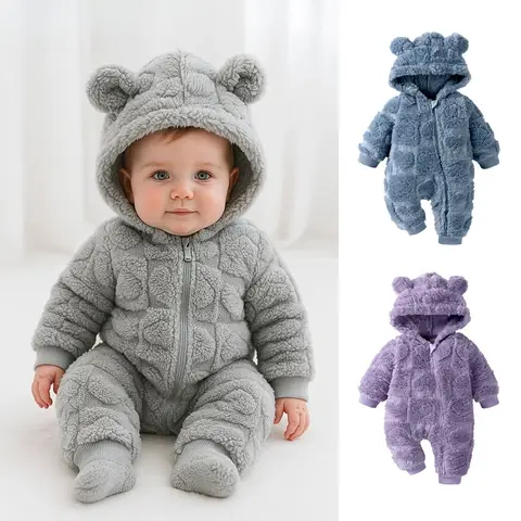 Tuta con cappuccio in flanella ispessita unisex per neonato 0-18 mesi - Pagliaccetto per indumenti da notte caldi a maniche lunghe a forma di cuore