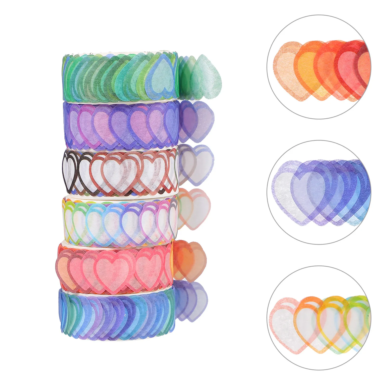 6 Rolls Heart Pattern Washi Tape Lightweight Easy Cut Residue Free Decorative Tape for Daily Planner Organizer Books Packaging