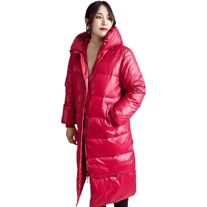 Winter Parkas Women Fashion Straight Loose Coats Women Elegant Pockets Long white duck down Jackets Female Ladies brighting