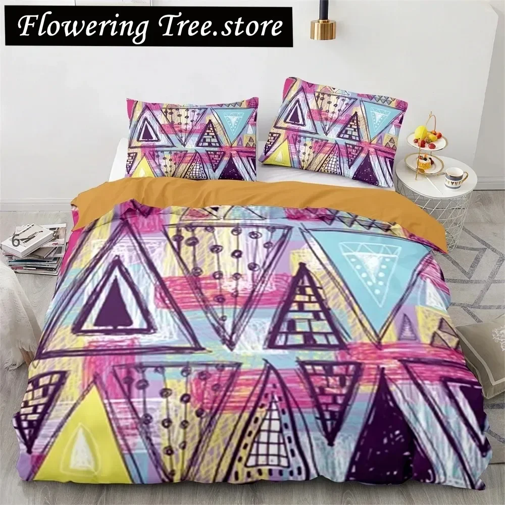 

Tribal Duvet Cover Set Secret Tribe Pattern In Bohemian Style Decorative Polyester Bedding Set With Pillowcase King Queen Size