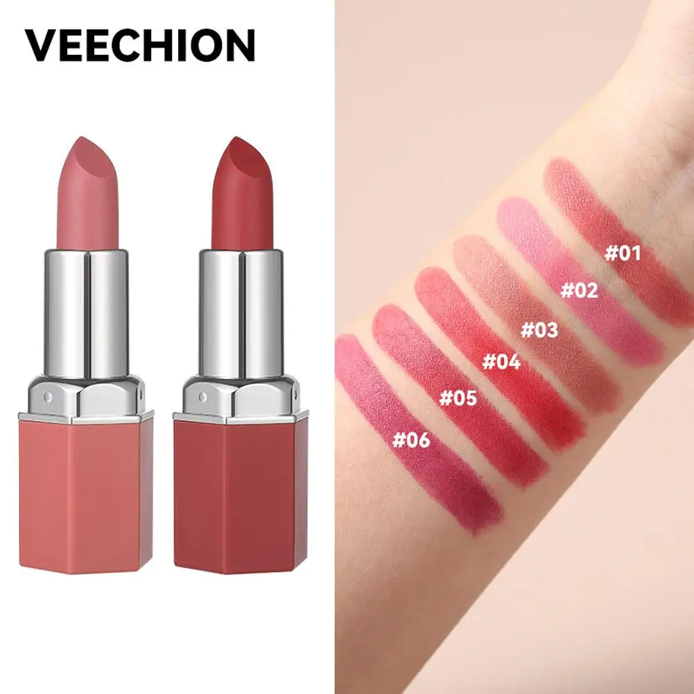 Foggy-Velvet Batom Matte Hidratante, Tubo Hexagonal, Lip Gloss, Maquiagem Cosméticos, 6 Cores, Presente para Wo N3E6