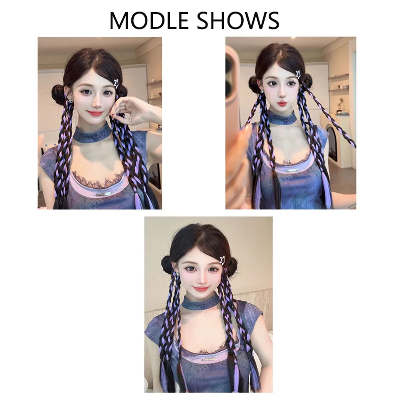 Kleurrijke vlecht vrouwelijk pittig meisje boksvlecht paardenstaart kantelen gebakken deeg twists vlecht dopamine netto rode vlecht boksvlecht teer