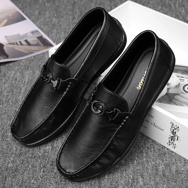 Black Shoes For Men Men's Moccasins Fashion Shoes Men Leather Trend Gray Loafers Brand Big Size Stylish For Sneakers Hip Hop