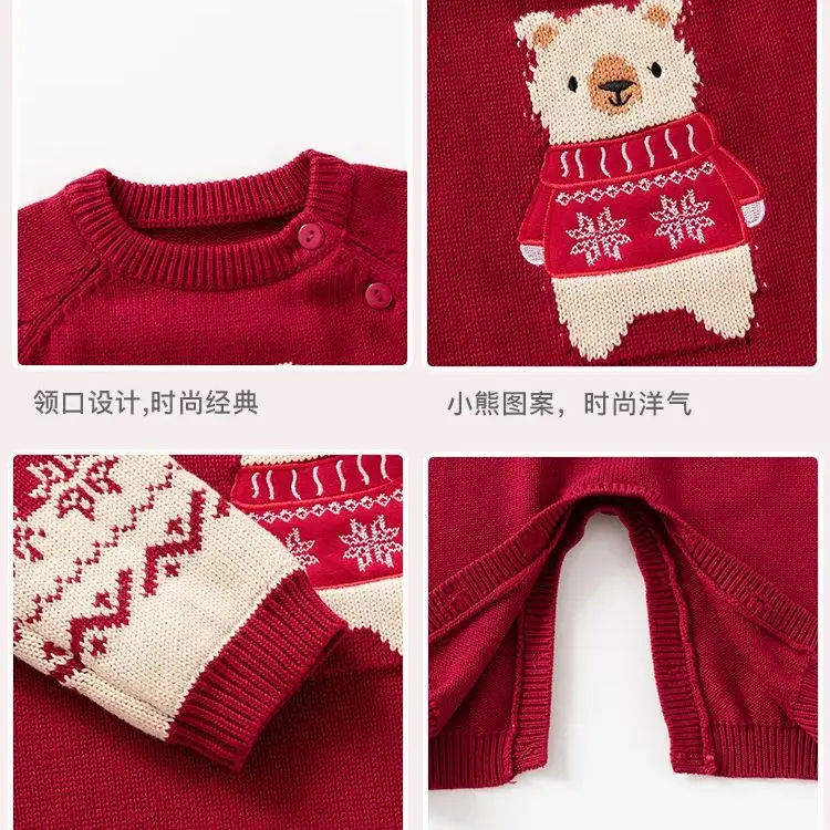 طفل أطفال عيد الميلاد تريكو ملابس طفل الخريف الشتاء الدافئة الأحمر رومبير مع قبعة للرضع حديثي الولادة Homewear بذلة عموما #5