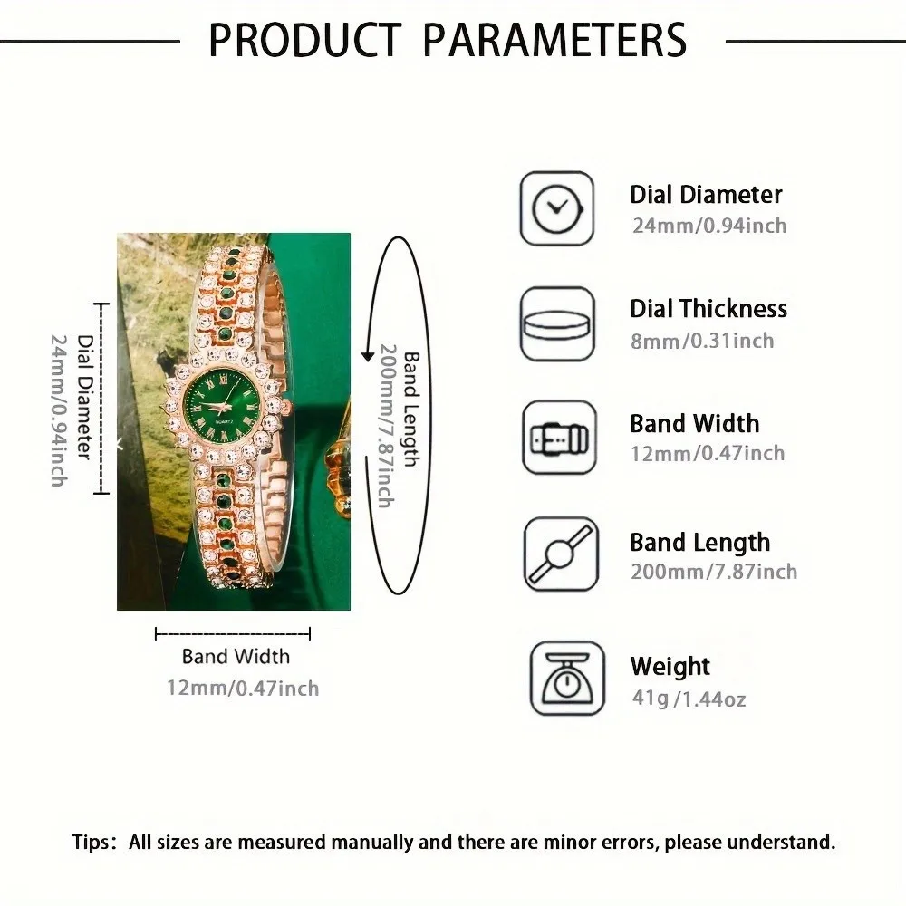 ساعات كوارتز نسائية من Kegllect ، ساعة دايموند بلينجلينج فاخرة ، سوار عصري عتيق ، طقم مجوهرات ، هدية لها ، 6 ~
