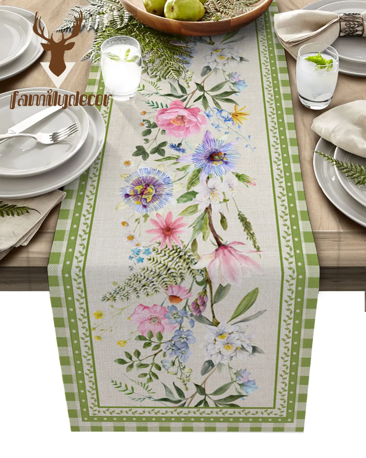 

Plaid Pastoral Flowers Print Table Runners Flag Dining Tablecloths Home Wedding Holiday Party Decoration Table Cover Mats