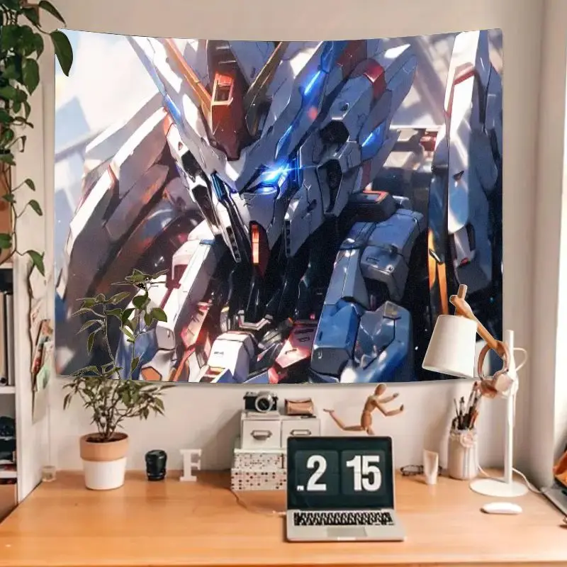 1 قطعة الميكانيكية المستقبلية جاندام نسيج أزرق أحمر أبيض درع متوهجة عيون نسيج الجدار الشنق لغرفة النوم غرفة المعيشة أنيمي مروحة دي #4
